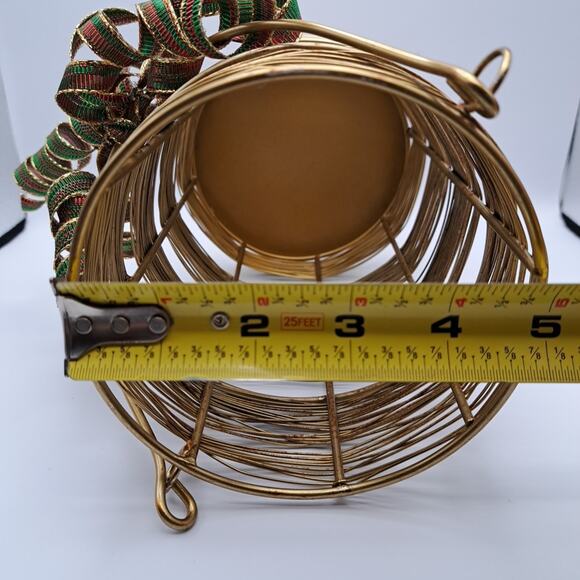 Gold Tone Wire Hurricane Candle Holder with Handle Removable Ribbon Home Decor - Picture 8 of 8
